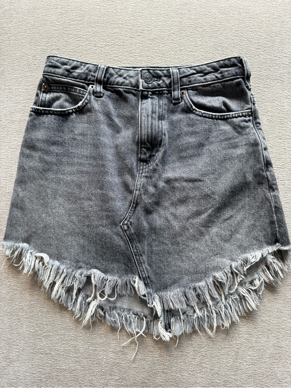 We The Free People Distressed Mini Skirt - Gray Denim Size 26